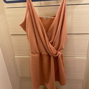 Nude pink V-neck romper - front looks like a dress